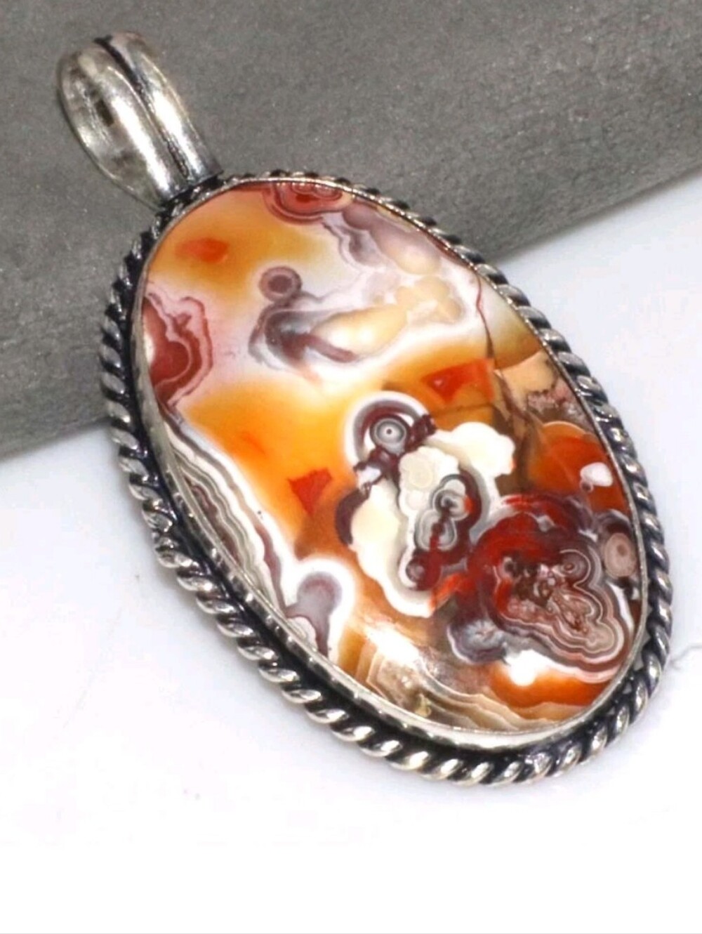 Lake Superior Agate Gemstone 925 Sterling Silver Handmade Pendant Necklace